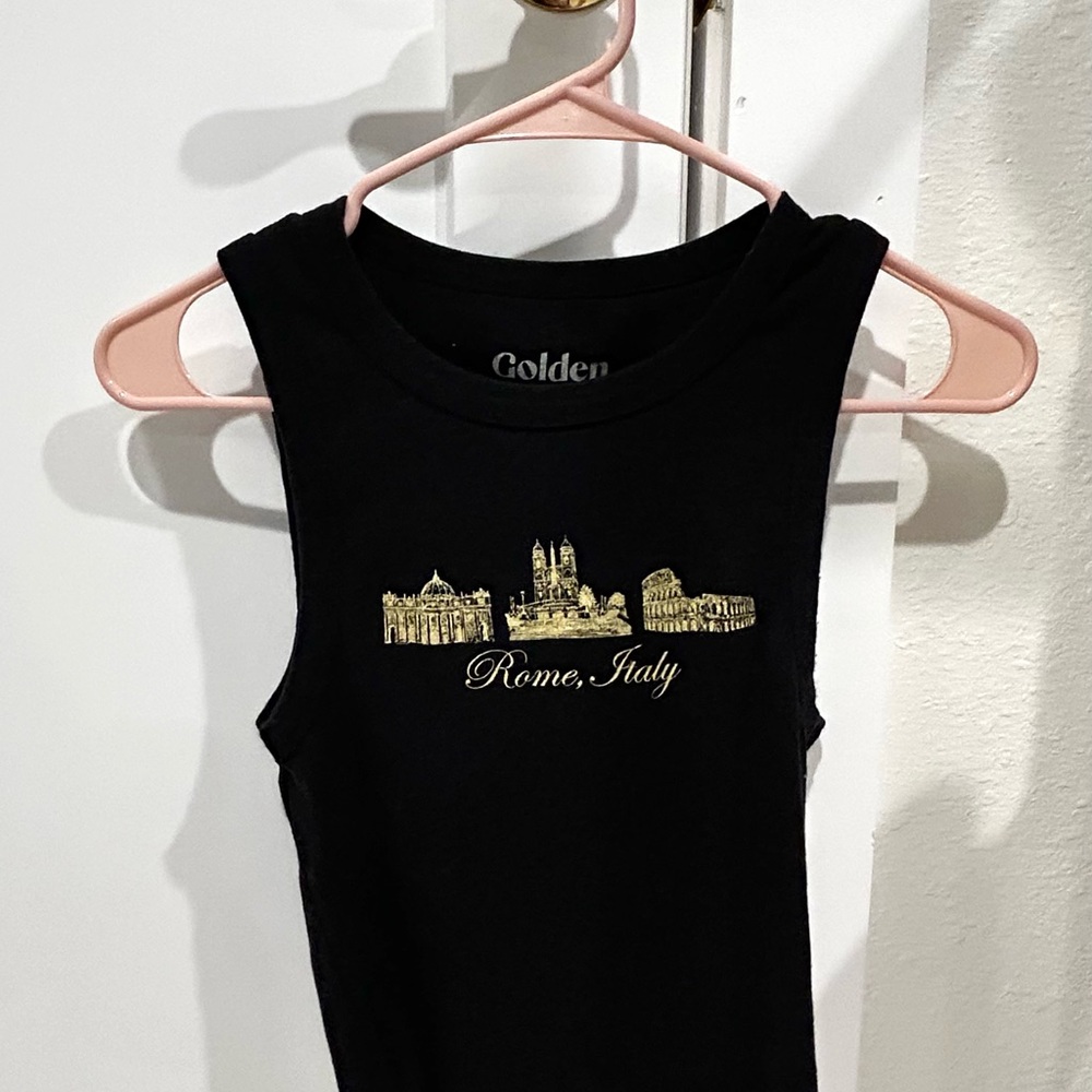 Black Tank Top with Gold Rome Print